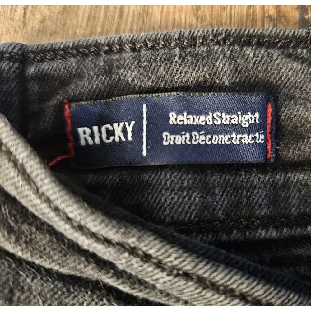 True Religion Jeans Mens 38 Black Fade Ricky Relaxed Straight Pockets Stretch